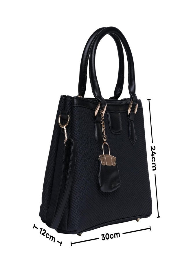 SANTORINI Regina Satchel Hand Bag for Women | Top Handle & Detachable Sling Strap | Stylish Bag Charm | Lightweight Daily Office & Casual Bag (Black) - Image 2